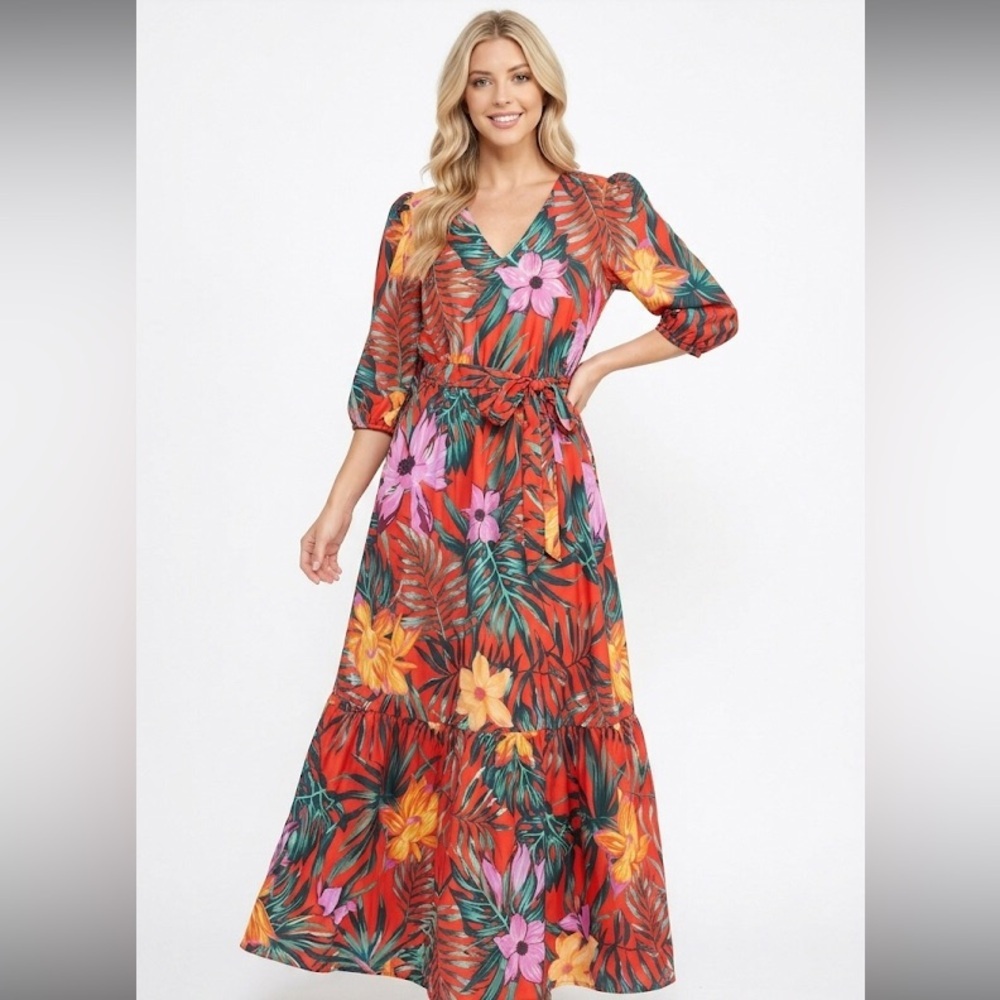 Maude Vivante red floral maxi dress size medium